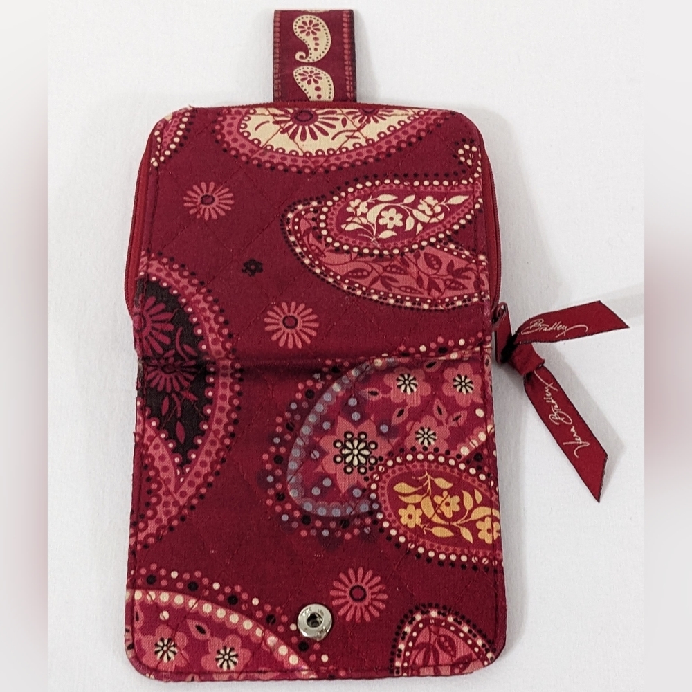 Vera Bradley Retired Mesa Red Burgundy Bifold Wallet Change ID Bandana Paisley - Picture 4 of 13